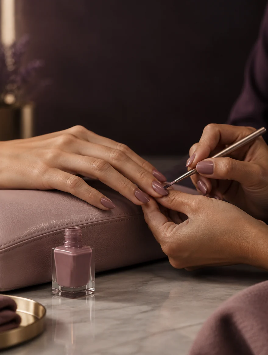 Mãos de cliente recebendo cuidado de manicure